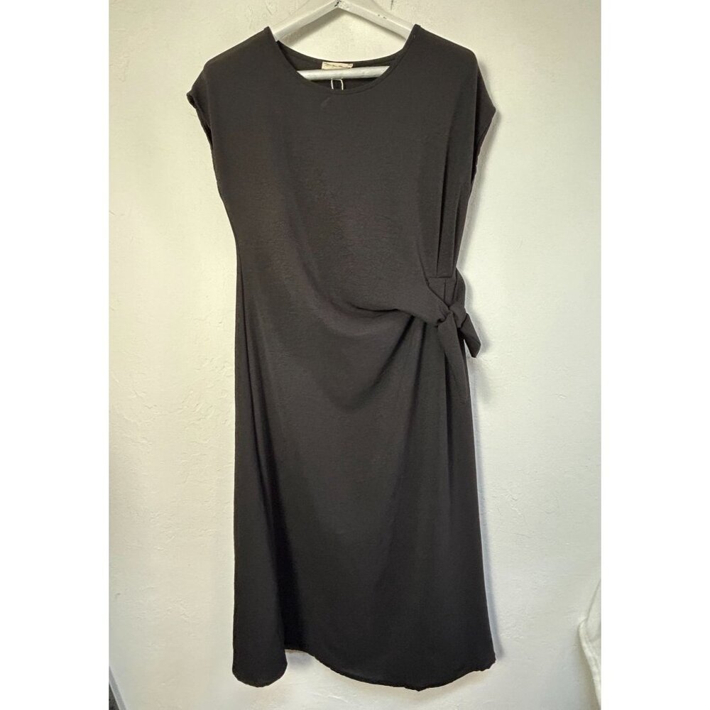 See You Monday Womens Black Side Tie Shift Midi Dress Size Medium Cap Sleeve New